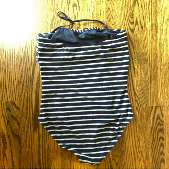 J. Crew Striped One Piece Swimsuit Ruched Sz 10 Bandeau Removeable Strap Barbie - Picture 8 of 10